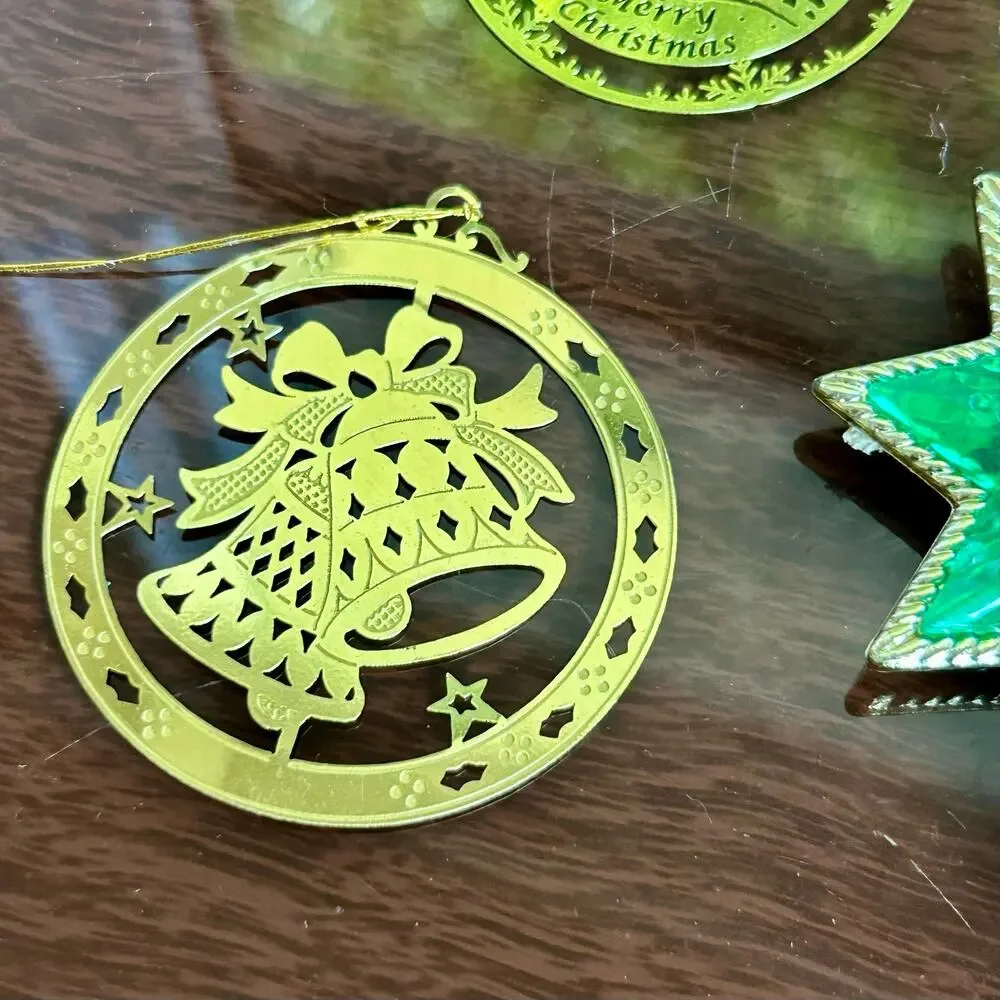 Lot of 7 Vintage Brass-Tone Cutout Christmas Ornaments